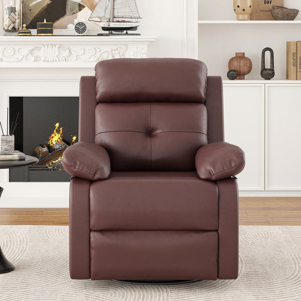 English Elm Small Rocker Swivel Recliner Chair with 360° Swivel, 30° Rocking and Adjustable 90–150° Recline Comfortability Brown T3623P380479