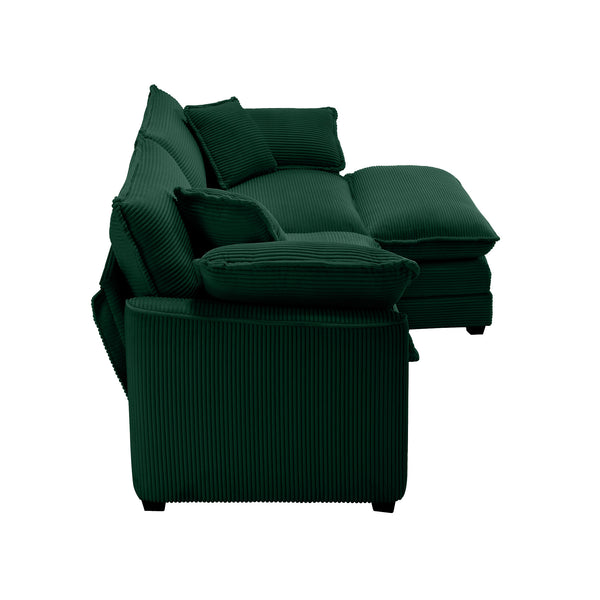 English Elm Corduroy Two-Seater Sofa With Ottoman - Chic L-Shaped Design For Stylish, Cozy Small Spaces! W714S00810