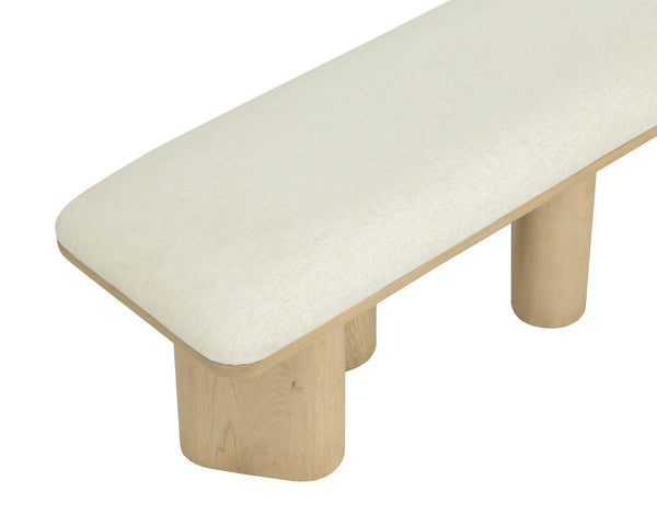 Sunpan HIRO Bench - Sculptural Light Oak Design with Geralt Linen Cushion for Modern Interiors, 64" W 112354