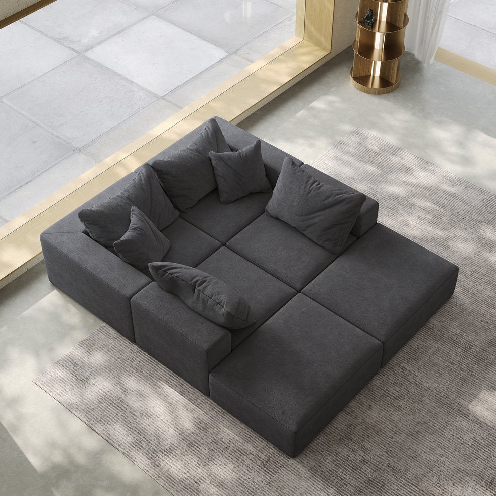 English Elm Oversized sponge cloud sofa modular 162" L-shaped sectional with chenille upholstery and 6 pillows, no-assembly comfort Grey W834S00391