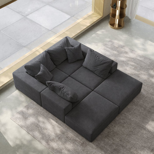 English Elm Oversized sponge cloud sofa modular 162" L-shaped sectional with chenille upholstery and 6 pillows, no-assembly comfort Grey W834S00391