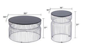English Elm CT901 Modern Nested Table Set with Tinted Tempered Glass Tops and Sturdy Metal Frame for Living Room Chrome B009S01536