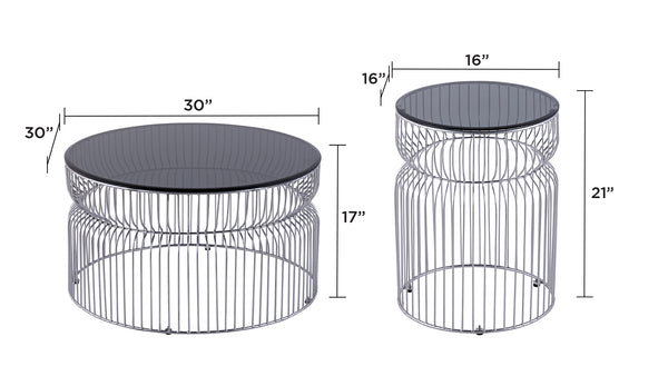 English Elm CT901 Modern Nested Table Set with Tinted Tempered Glass Tops and Sturdy Metal Frame for Living Room Chrome B009S01536