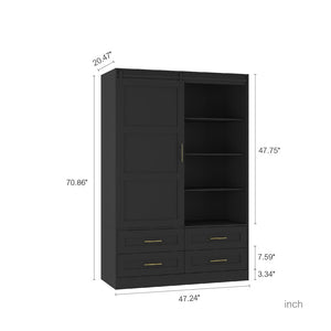 English Elm Tall Farmhouse Wardrobe Armoire with Sliding Barn Doors Drawers and Hanging Rod W1321S00045