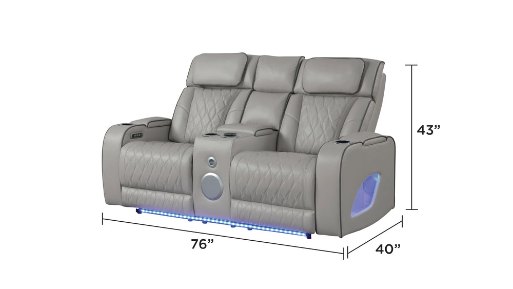 English Elm Fortuner 3PC Gray Faux Leather Living Room Set with LED, Massage, Power Recliners, Bluetooth Speakers B009S01498
