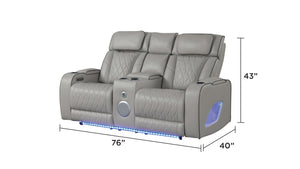 English Elm Fortuner Modern 3PC Upholstery Recliner Living Set with LED, Massage, Wireless Charging & Bluetooth Speakers Grey B009S01803