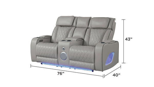 English Elm Fortuner Luxurious 2PC Living Room Recliner Set with Power Massage, LED Lighting, Bluetooth Audio, USB Charging Grey B009S01800