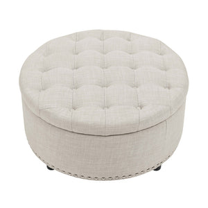 English Elm Tufted Linen Square Ottoman with Lift Top Storage Nailhead Trim Living Room Almond B2748P481670