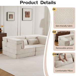 English Elm Compression Modular Sofa Bed - Versatile No Assembly Floor Couch With Soft Circle Fleece Fabric W3723P377147