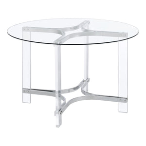 English Elm Uptown Round Glass Top Acrylic 5 Piece Dining Set with Chrome Sled Chair Bases B062S01784
