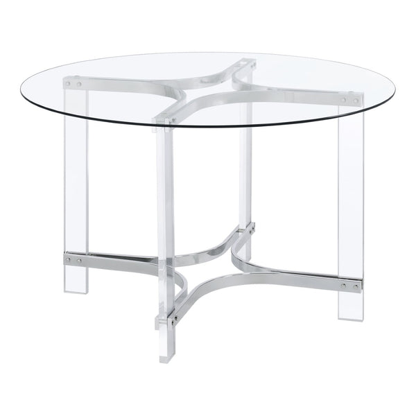 English Elm Uptown Round Glass Top Acrylic 5 Piece Dining Set with Chrome Sled Chair Bases B062S01784