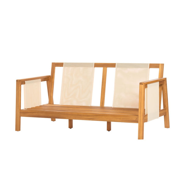 English Elm 2 Piece Outdoor Acacia Wood Loveseat and Coffee Table Set with Textilene Weave Cushions Brown,Teak+ Beige N768P368824T
