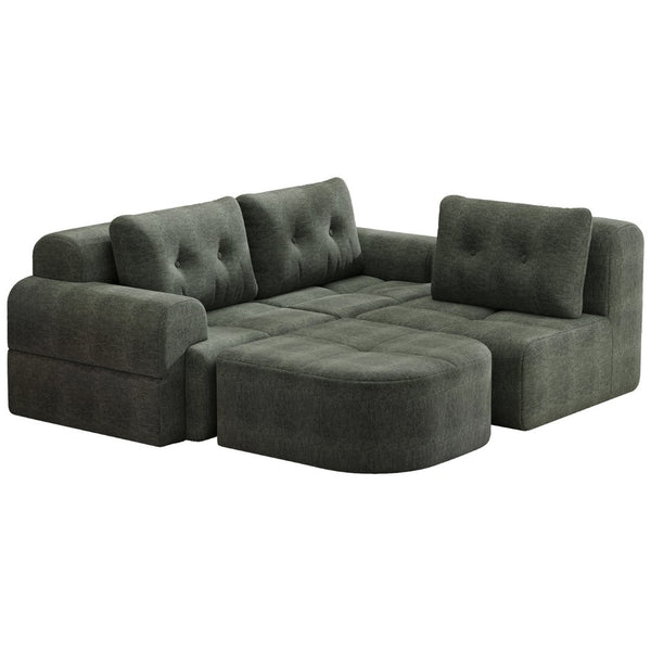 English Elm Modular Sectional Sofa with Chaise Full Foam Build Woven Fabric for Living Room Blackish Green W2379S00006