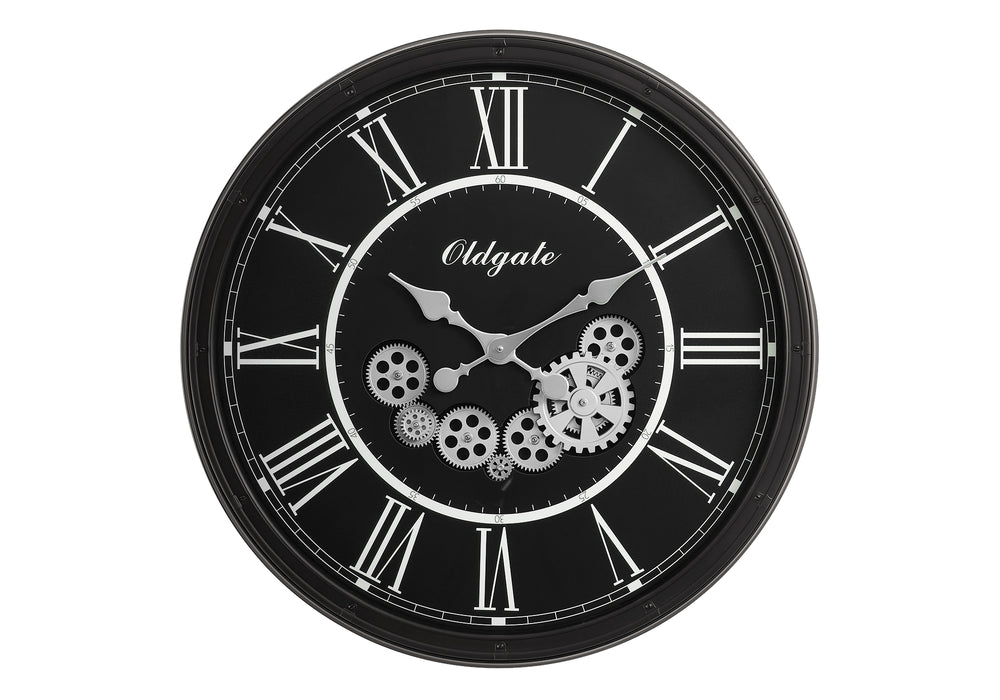 English Elm Clocks, 30" Round Wall Clock With Exposed Gear Mechanism - Oversized Black Decor For Modern Spaces B2710P287136