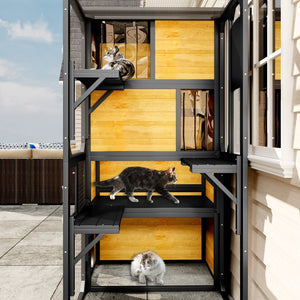 English Elm Go Four Tier Outdoor Cat Enclosure Pine Wood Window Attached Weatherproof Catio N704G201614A