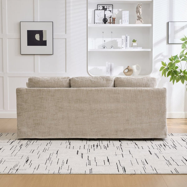 English Elm 83.86" Wide Chenille Three-seater Sofa Deep Cushioned Living Room Couch with Removable Covers Wheat W3189S00017