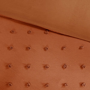 JLA Home Urban Habitat - Cotton Brooklyn Cotton Jacquard Duvet Set with Tufted Chenille Dots, Quilted Euro Shams, Pillows Rust UH12-2497