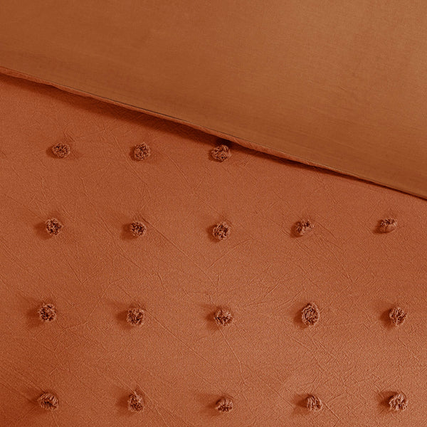 JLA Home Urban Habitat - Cotton Brooklyn Jacquard Comforter Set with Tufted Chenille Dots, OEKO-TEX, Hypoallergenic Fill Rust UH10-2496