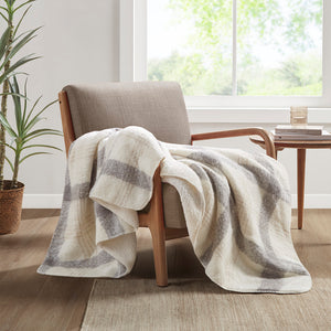 JLA Home Woolrich - Faux Woolrich Plaid Throw with Mohair Face and Plush Sherpa Reverse — Cozy, Machine-Washable Comfort and Lodge Style Natural WR50-3967