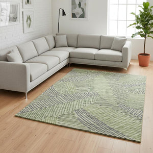 HomeRoots 10' X 14' Washable Green and Gray Botanical Leaves Area Rug with UV Protection for Busy Homes 645000