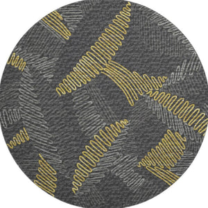HomeRoots 8' Washable Round Rug in Gray, Gold & Black Botanical Design with UV Protection & Stain Resistance 645009