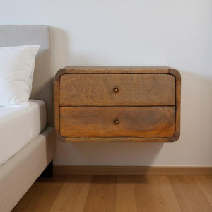 HomeRoots 18" Brown Solid Wood Floating Nightstand - Stylish Mango Wood Design, Space-Saving Wall-Mounted Table 645013