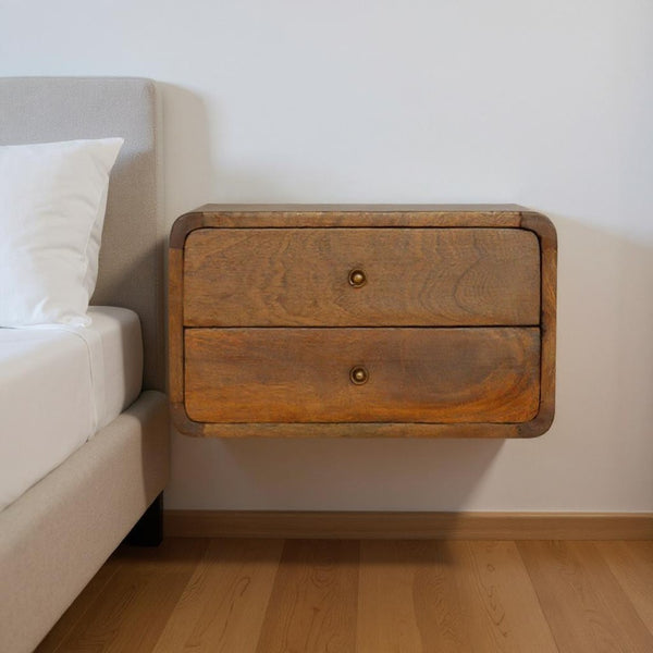 HomeRoots 18" Brown Solid Wood Floating Nightstand - Stylish Mango Wood Design, Space-Saving Wall-Mounted Table 645013