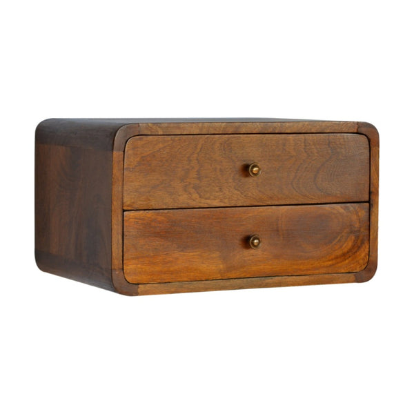 HomeRoots 18" Brown Solid Wood Floating Nightstand - Stylish Mango Wood Design, Space-Saving Wall-Mounted Table 645013