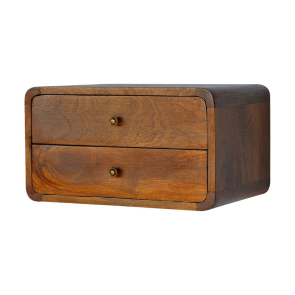 HomeRoots 18" Brown Solid Wood Floating Nightstand - Stylish Mango Wood Design, Space-Saving Wall-Mounted Table 645013