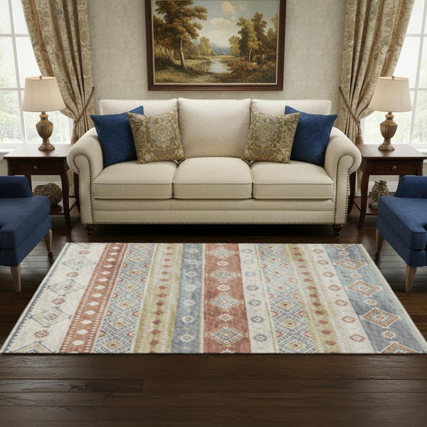 HomeRoots 5' X 8' Desert Sand Tribal Area Rug with UV Protection - Stylish, Washable, Durable, and Easy-Care! 645015