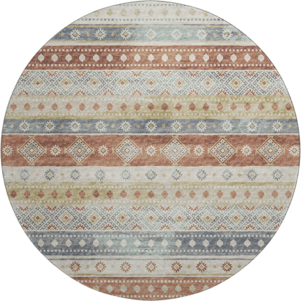 HomeRoots 8' Desert Sand Tribal Round Rug – Durable, Washable, UV Protected, Cozy for Homes with Kids & Pets 645016