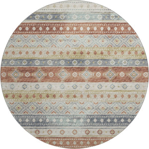 HomeRoots 8' Desert Sand Tribal Round Rug – Durable, Washable, UV Protected, Cozy for Homes with Kids & Pets 645016