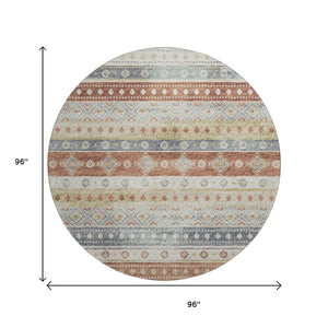 HomeRoots 8' Desert Sand Tribal Round Rug – Durable, Washable, UV Protected, Cozy for Homes with Kids & Pets 645016