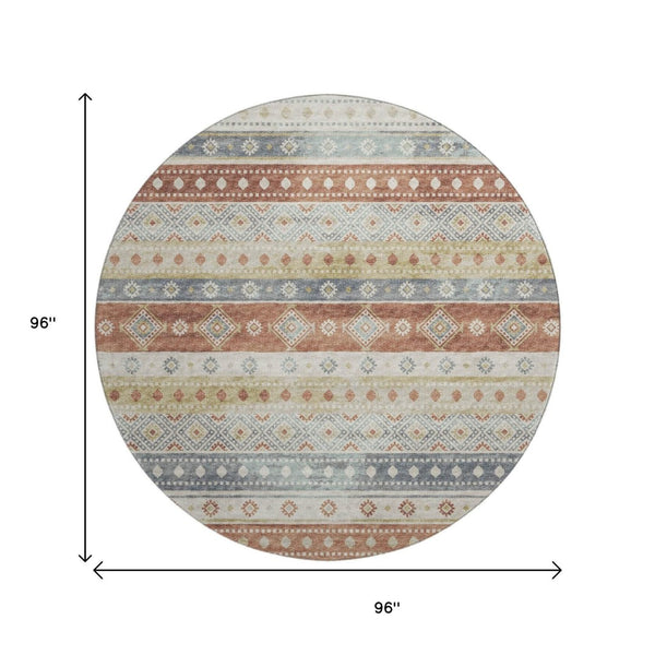 HomeRoots 8' Desert Sand Tribal Round Rug – Durable, Washable, UV Protected, Cozy for Homes with Kids & Pets 645016
