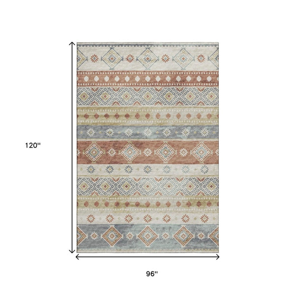 HomeRoots 8' X 10' Tribal Area Rug in Desert Sand, Rust & Ivory - Washable, UV-Protected & Stain-Resistant! 645017