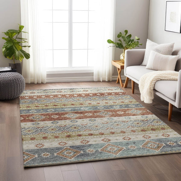 HomeRoots 9' X 12' Desert Sand Tribal Area Rug - Washable, UV Protected, Stain Resistant, Perfect for Kids & Pets 645018