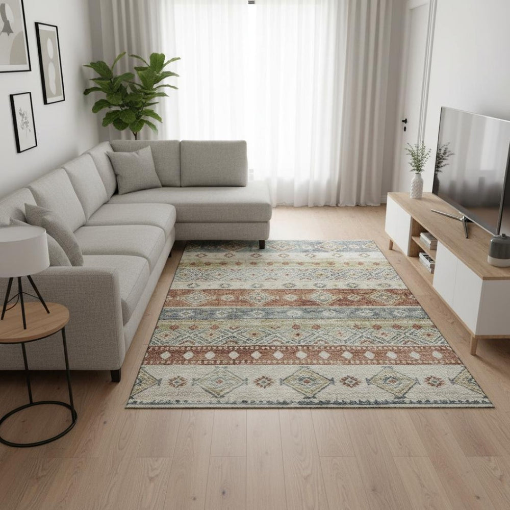 HomeRoots 9' X 12' Desert Sand Tribal Area Rug - Washable, UV Protected, Stain Resistant, Perfect for Kids & Pets 645018