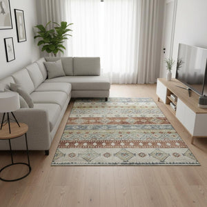HomeRoots 9' X 12' Desert Sand Tribal Area Rug - Washable, UV Protected, Stain Resistant, Perfect for Kids & Pets 645018