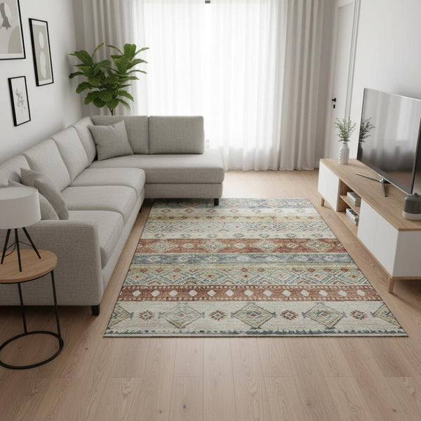 HomeRoots 9' X 12' Desert Sand Tribal Area Rug - Washable, UV Protected, Stain Resistant, Perfect for Kids & Pets 645018