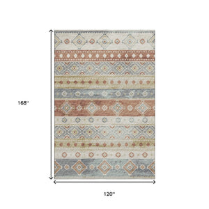 HomeRoots 10' X 14' Tribal Washable Area Rug in Desert Sand, Rust & Ivory – Durable, UV Protected, Easy Care 645019