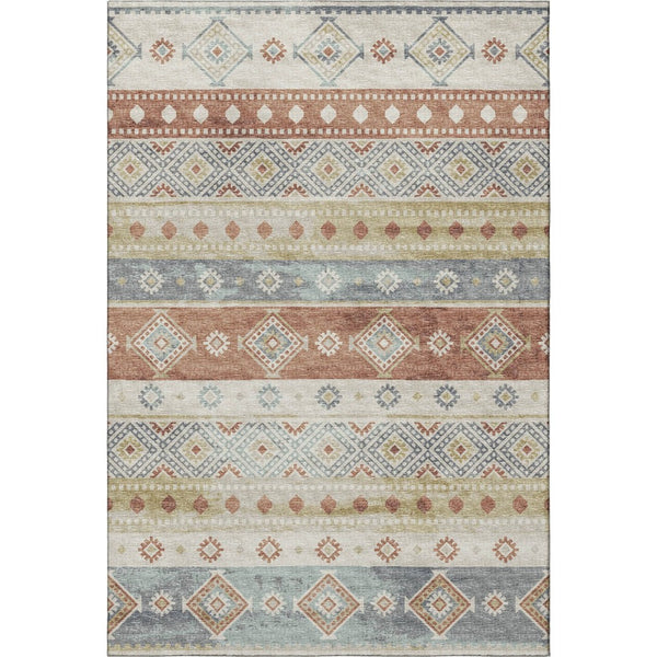 HomeRoots 10' X 14' Tribal Washable Area Rug in Desert Sand, Rust & Ivory – Durable, UV Protected, Easy Care 645019