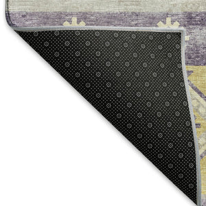 HomeRoots 8' Vibrant Purple Ivory Gold Tribal Round Rug - Washable, UV Protected, Stain Resistant Comfort 645022