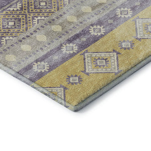 HomeRoots 8' Vibrant Purple Ivory Gold Tribal Round Rug - Washable, UV Protected, Stain Resistant Comfort 645022