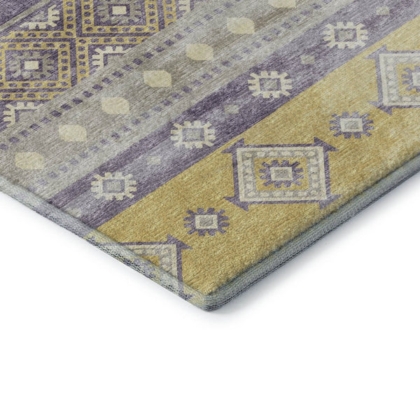 HomeRoots 8' Vibrant Purple Ivory Gold Tribal Round Rug - Washable, UV Protected, Stain Resistant Comfort 645022