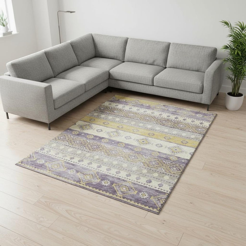 HomeRoots 8' X 10' Vibrant Purple and Gold Tribal Washable Area Rug with UV Protection for Stylish Homes 645023