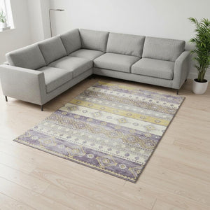 HomeRoots 8' X 10' Vibrant Purple and Gold Tribal Washable Area Rug with UV Protection for Stylish Homes 645023