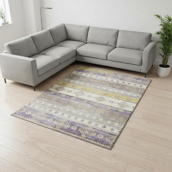 HomeRoots 8' X 10' Vibrant Purple and Gold Tribal Washable Area Rug with UV Protection for Stylish Homes 645023