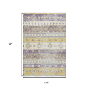HomeRoots 10' X 14' Purple Ivory Gold Tribal Area Rug - Stain Resistant, Machine Washable & UV Protected Design! 645025