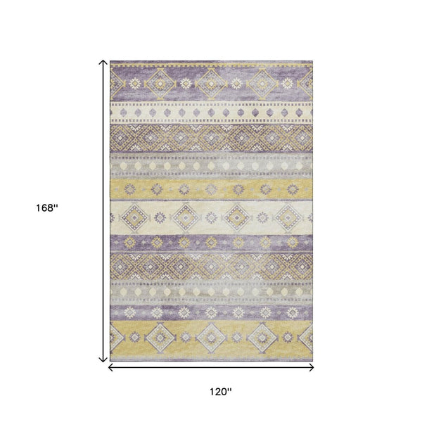HomeRoots 10' X 14' Purple Ivory Gold Tribal Area Rug - Stain Resistant, Machine Washable & UV Protected Design! 645025