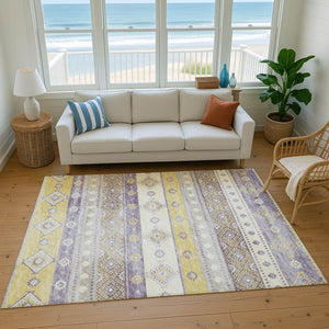 HomeRoots 10' X 14' Purple Ivory Gold Tribal Area Rug - Stain Resistant, Machine Washable & UV Protected Design! 645025